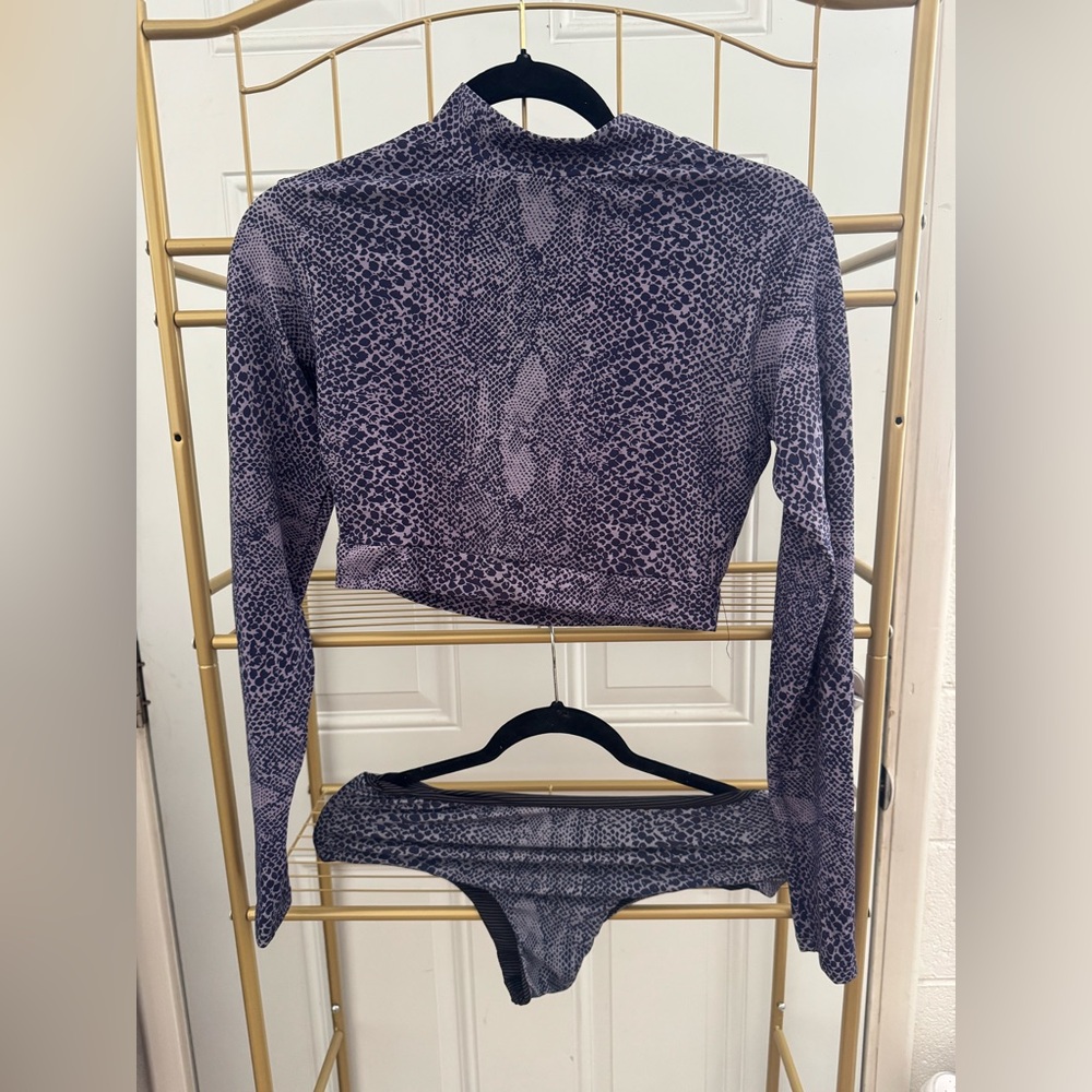 Acacia Swimwear 3 piece set. Duke bottom, Tali top, long sleeve crop